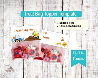 I really dig you -  Valentines Day | Editable Treat Bag Top Templates | Canva Editable
