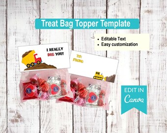 I Dig You Valentine's Treat Bag Topper Template - Editable Canva Design (Digital Download)