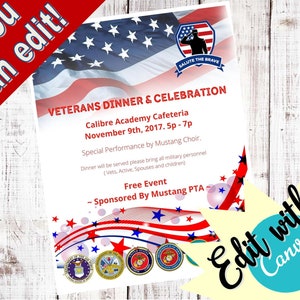 Usa Veterans Day Celebration Flyers Set With National Flag Of The