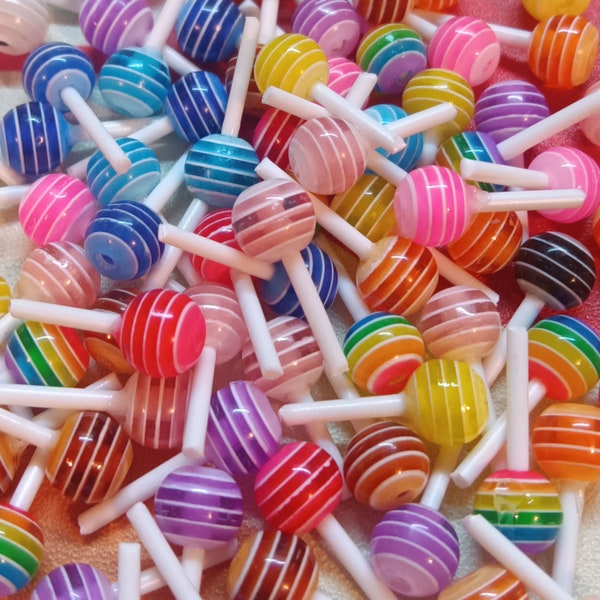 20 Tiny Bead Lollipops for Art, Crafts and Projects - Dollhouse - Crafts - Miniature Gardens - Fairy Garden - Nails #027