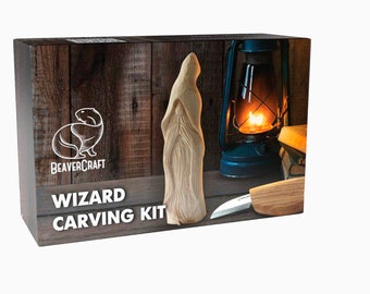 Kit DIY Ensemble de couteaux à sculpter sur bois pour adultes et enfants avec ébauches en bois de tilleul Kit Wizard BeaverCraft DIY03
