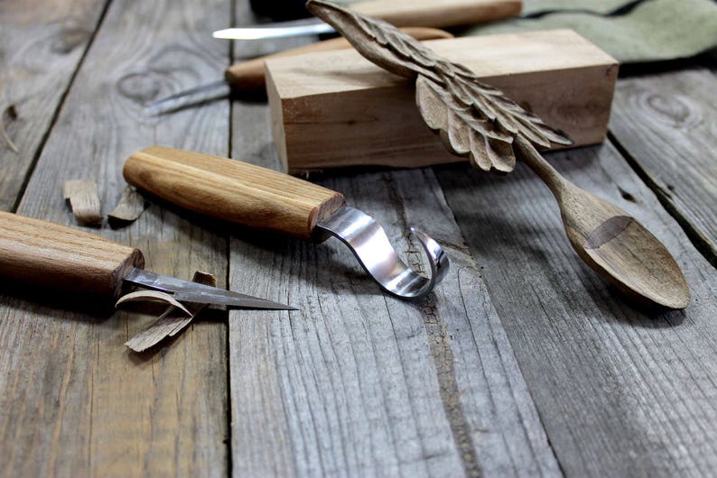 Spoon Carving Set of 4 Knives in Tool Roll Wood Carving Knives Etsy