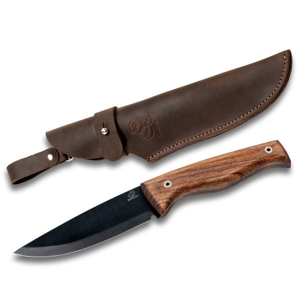 Bushcraft Knife with Walnut Handle Universal Knife Hunting knife Knives for Camping Carbon Steel Knife with Leather Sheath BeaverCraft BSH3