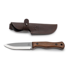 Carbon Steel Bushcraft Knife Walnut Handle With Leather Sheath BeaverCraft BSH6 Breeze