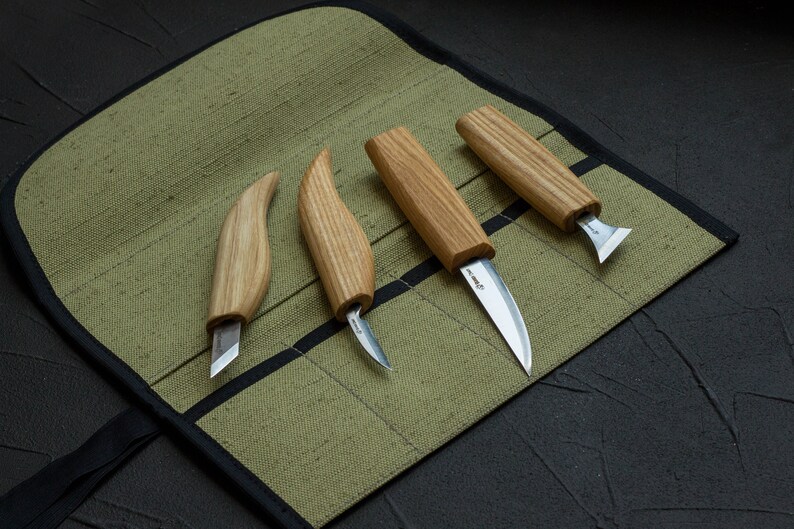 Set of Woodcarving Whittling Knives With a Tool Roll Etsy
