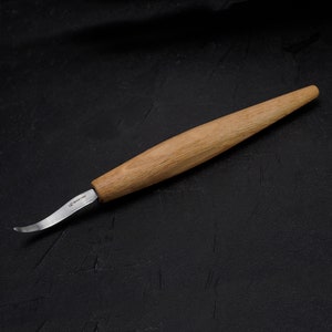 Spoon Carving Knife Open Curved Knife with Leather Sheath Crooked Spoon Knife with Oak Handle Hook Knife for Kuksa Carving BeaverCraft SK4