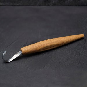 Spoon Carving Knife With Leather Sheath Deep Cut Bevels Double Sided Curved Spoon Knife Crooked Hook Knife Kuksa Cup BeaverCraft SK5