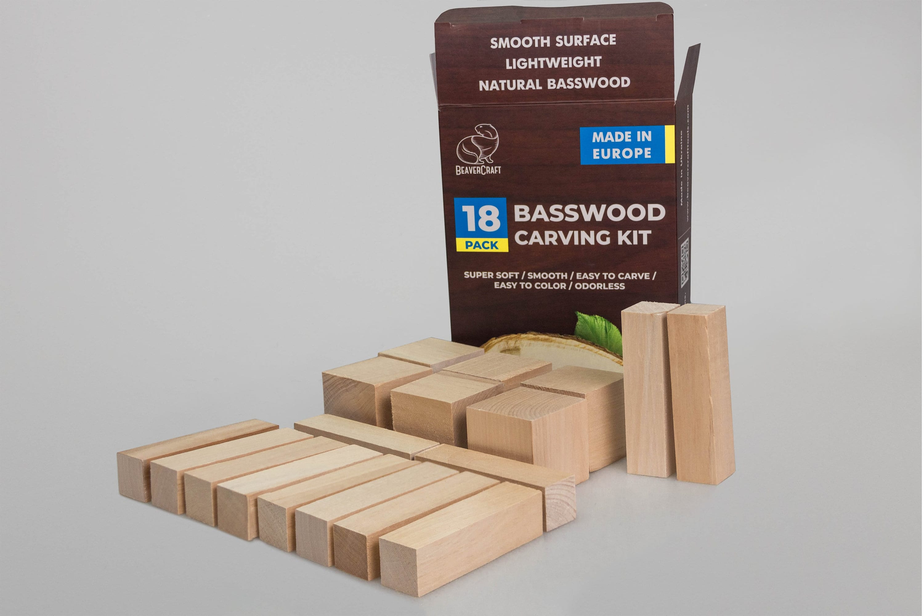 Large Carving Wood Blocks (20 Pack) 4 x 1 x 1 Inches Unfinished Basswood  Project Craft Kit DIY Hobby Set for Beginners 