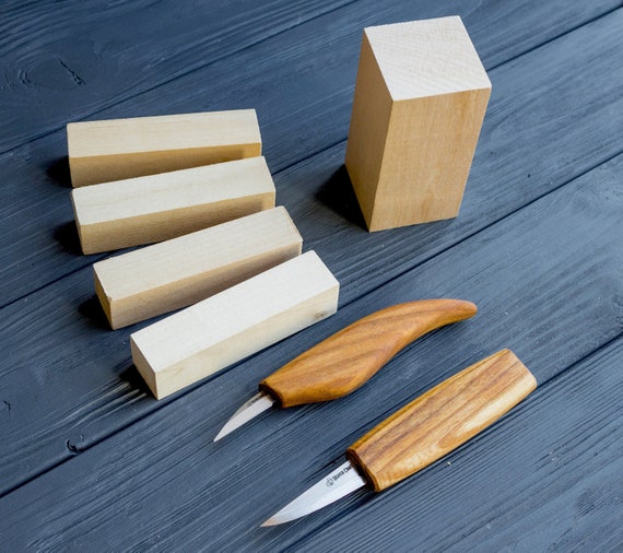 Wood Carving Set Knives for Small Sculpture Set With Wooden Blocks Basswood  Blocks Linden Set Knife Cutting Tools Beavercraft Knives Set S3 -   Israel