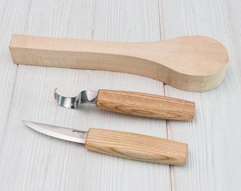 Ensemble de cuillères à découper, cuillère en bois, ensemble de cuillères à découper en bois à découper, cuillère, outils de découpe, couteau, cuillère à découper, ensemble de cuillères à découper, couteau tordu BeaverCraft S03 + B1