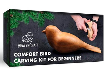 Ensemble de couteaux à découper sur bois, bricolage complet, kit de démarrage complet pour débutants, adultes et enfants, ensemble de couteaux confort, kit de sculpture d'oiseaux BeaverCraft DIY01