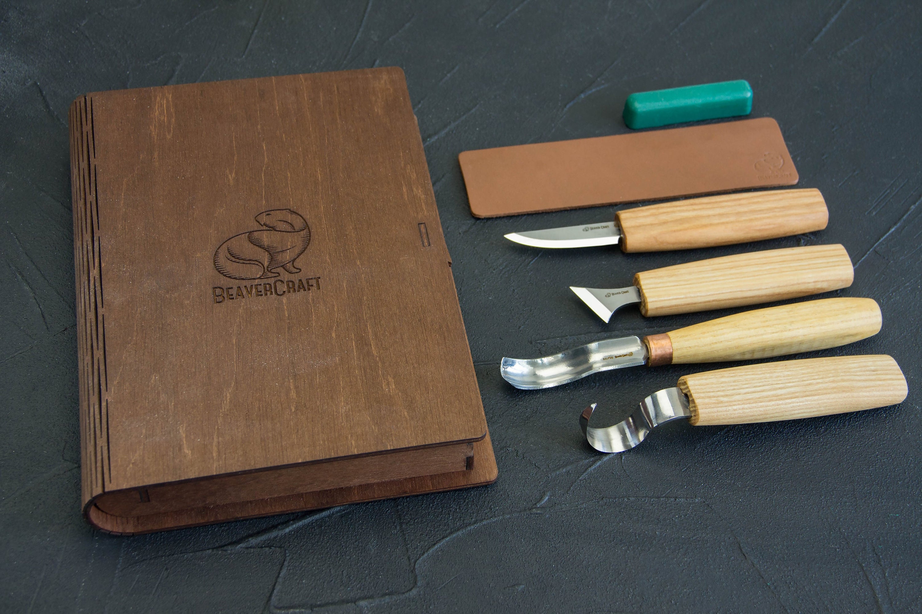 BeaverCraft Spoon Carving Set of 4 S19 Book, wood carving set with