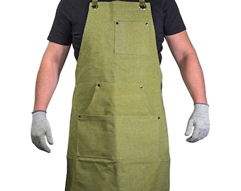 Green Canvas Work Apron Wood Carving Apron Grilling Apron Painting and Gardening Apron with Pockets Adjustable Tool Apron BeaverCraft AP1