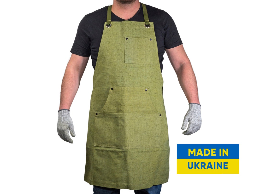 Green Canvas Work Apron Wood Carving Apron Grilling Apron Painting and