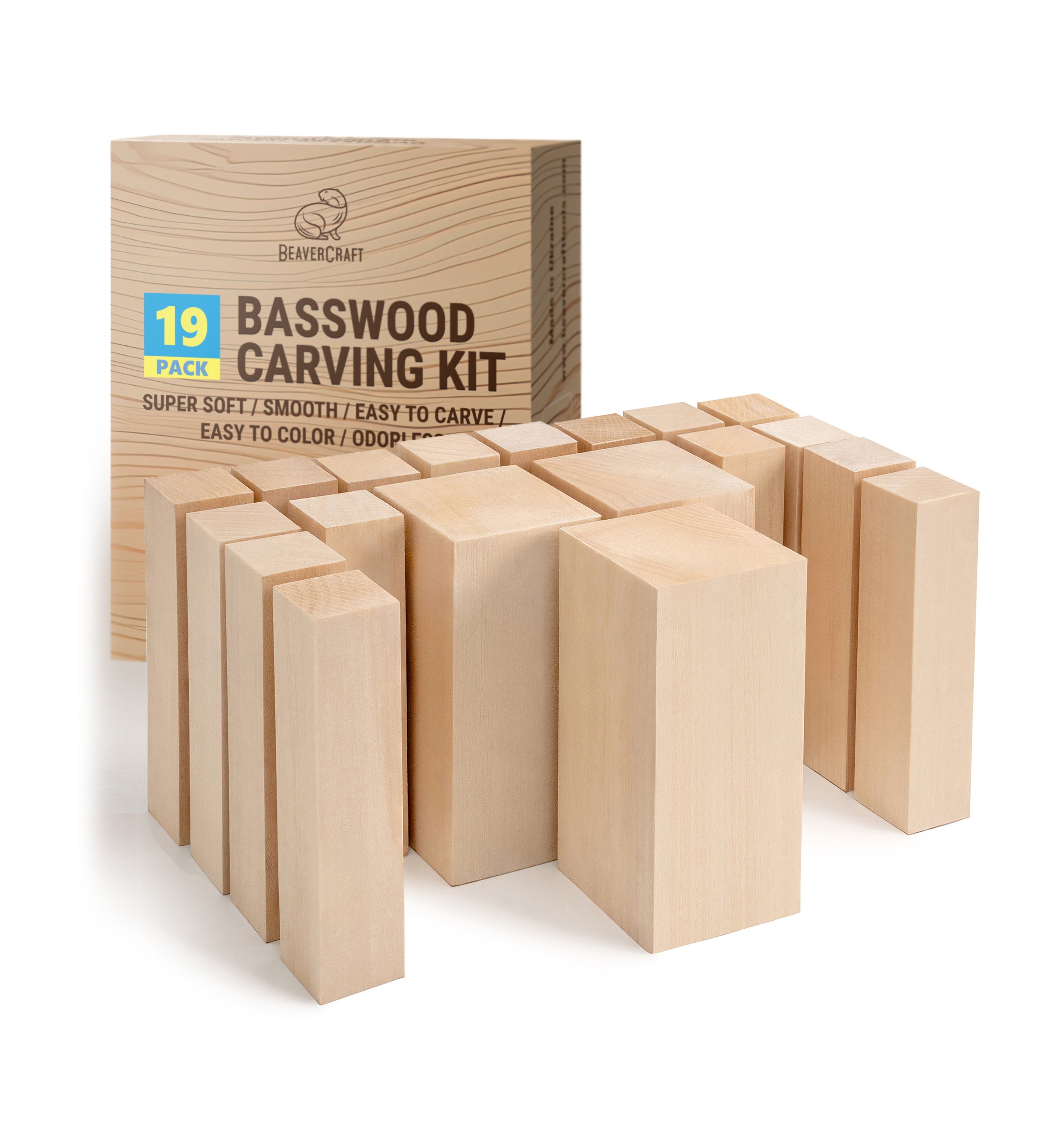 Premium Carving Kit DIY Carving Wood Blocks Kit Linden Basswood Carving  Blocks Kit for Beginners and Professional Beavercraft OFFICIAL BW1 
