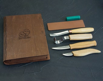 Spoon and Kuksa Carving Professional Set with Knives and Strop in a Book Case BeaverCraft S43