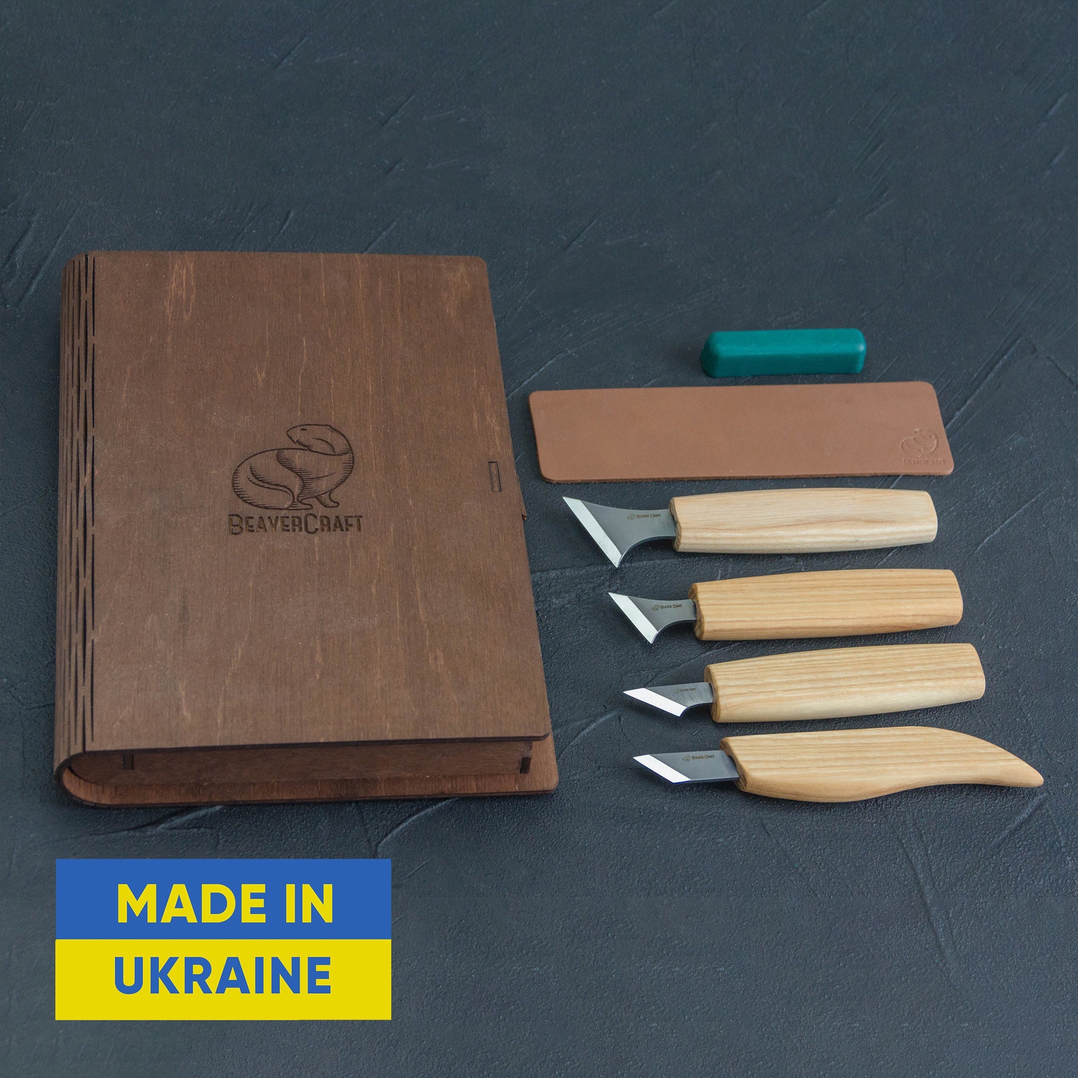 Chip Carving Knives Set Woodcarving Knives Set in a Book Case TOP GIFT:  Beavercraft S05 Book 