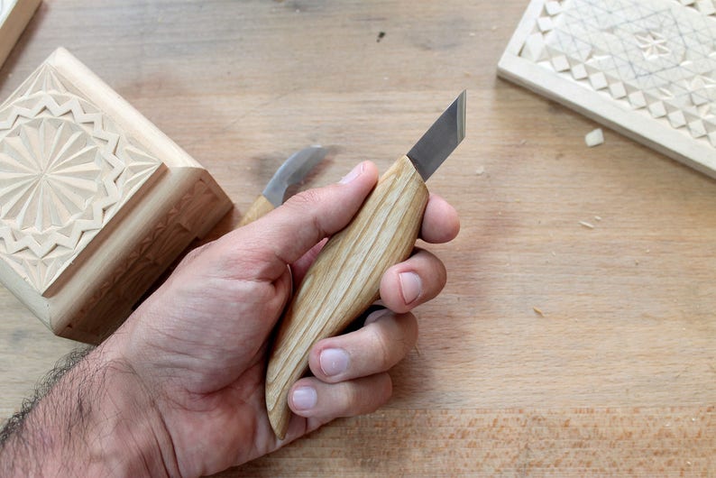Chip Carving Knives Set Wood Carving Tools Set Kit Woodcarving Knife Set of 2 Chip Carving Knives Detail Knife Skew Knife BeaverCraft S04old image 5