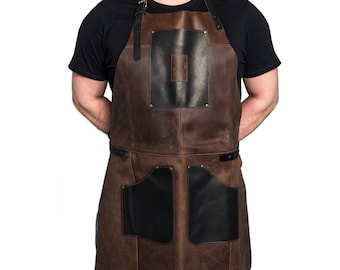 Adjustable Black and Brown Leather Work Apron Painting Apron Woodworking Apron with Pockets Barbecue and Grilling Apron BeaverCraft AP3X