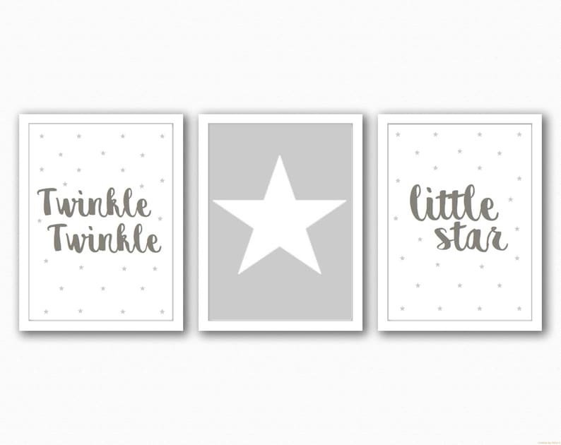 Set 3 Grey And White Star Themed Nursery Prints UNFRAMED image 1