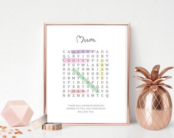 Mum Gift for Christmas Print V1, Wordsearch Print, Personalised Mum gifts,  gifts from grandchildren,  Birthday, Mummy, Mom Gift