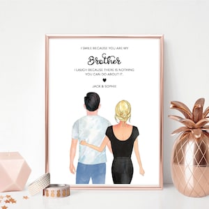 Brother Friendship Print  | Brother and Sister | Best Friend | Bestie Gift | Customisable | Portrait Print | Birthday Friends | UNFRAMED
