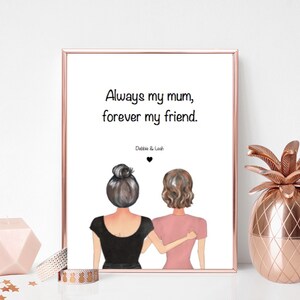 Personalised Mother and Daughter Adult Print - Customisable - Portrait Print - Changeable quotes - Christmas Gift