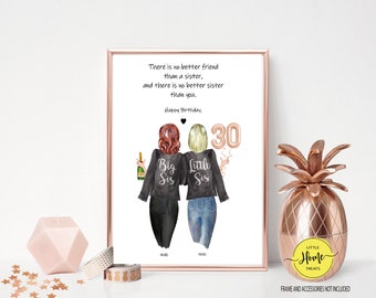 30th Birthday Sister Print | Birthday Gift | Portrait Print | Friendship  | Funny Friendship | Personalised Friendship