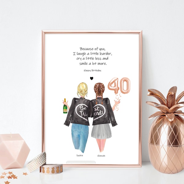 40th Birthday Friendship Print | Birthday Gift | Portrait Print | 40th birthday gift her | Funny Friendship | Personalised Friendship