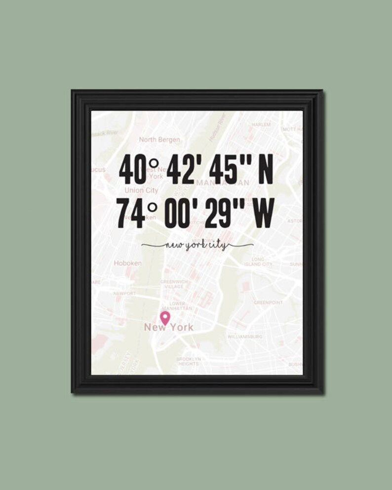 new york city coordinates map print latitude and