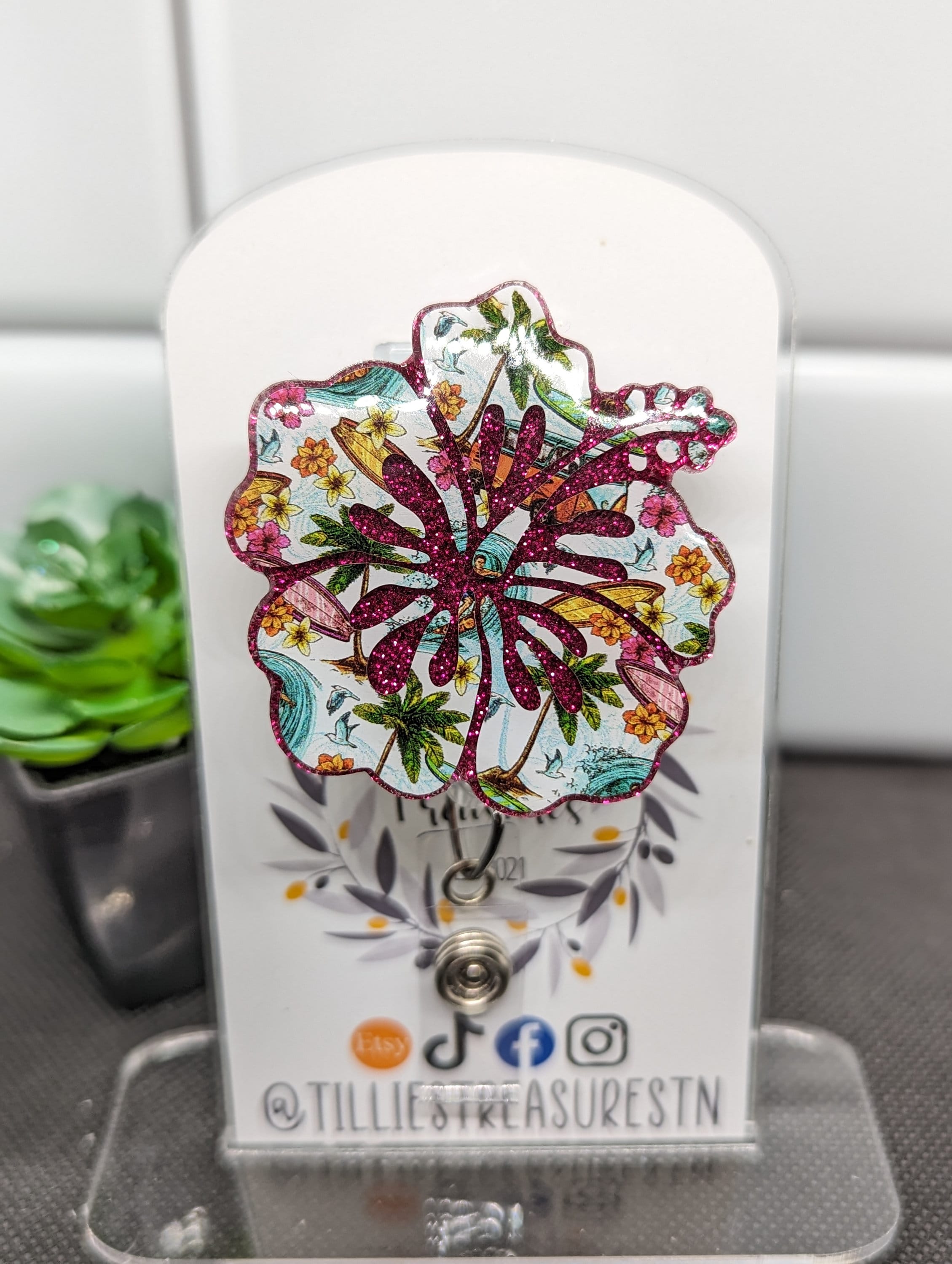 Large Orchid Plumeria - Retractable ID Badge Reel - Flower Badge Holder -  Designer ID Clip - Nurse …