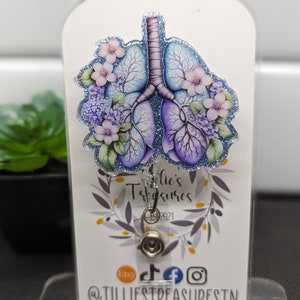 Floral Lungs Badge Reel: Respiratory Interchangeable Resin RT Badge