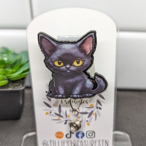 Black Cat Badge Reel: Interchangeable Nurse Badge