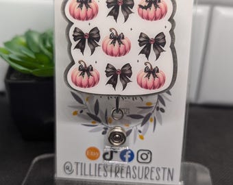 Halloween Bows and Pumpkins Badge Reel Interchangeable Coquette Bow ID holder Nursing Healthcare retractable Reel