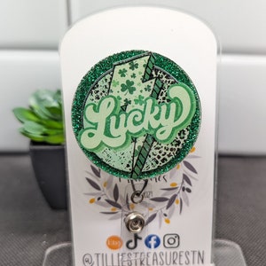 Lucky resin badge reel, St. Patrick&#39;s Day, Interchangeable Velcro Badge Reel, nursing badge reel