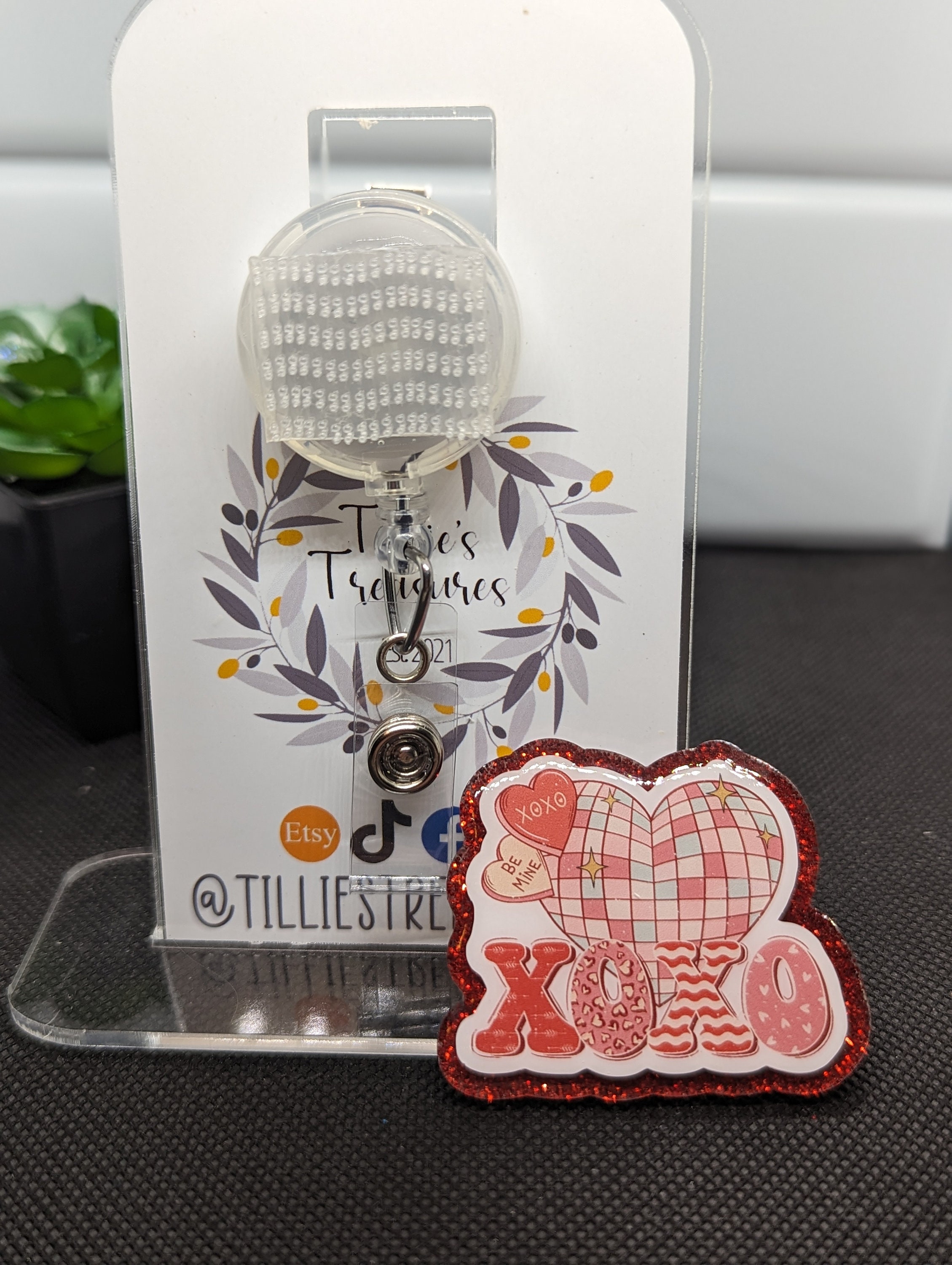 XOXO Disco Valentine's Day Badge Reel, Interchangeable Badge