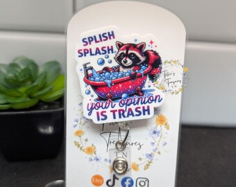 Splish Splash Raccoon Badge Reel: Funny Sublimation Retractable Badge