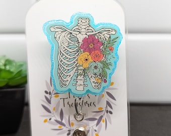 Floral Skeleton Resin Badge Reel: Interchangeable Boho Anatomy