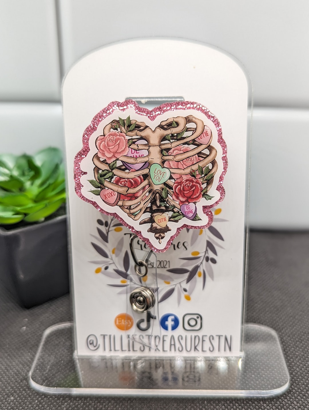 Skeleton Valentine's Day Badge Reel, Interchangeable Velcro Badge Reel, Nursing Badge Reel