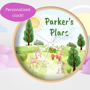 Personalizable Nursery Clock, Forest Animals Wall Clock