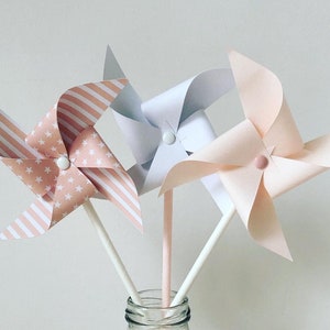 Pale pink windmills - Baptism, birthday and Communion decoration for girls
