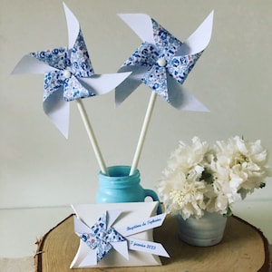 Mulini a vento blu liberty personalizzati | Decorazione per battesimo e comunione