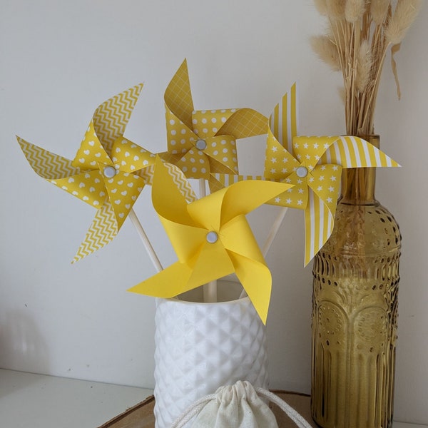 moulin à vent jaune et gris - Décoration Baptême, anniversaire et Communion