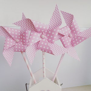 Pink windmills - Baptism, birthday and Communion girl decoration