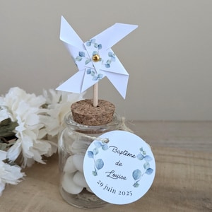 Bonbonnière dragées et moulin à vent eucalyptus | Cadeau invité baptême, communion, mariage