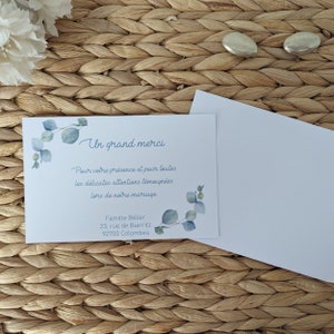 Carte de remerciement baptême, communion, mariage - eucalyptus
