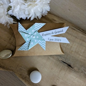 Boîte à dragées kraft et moulin à vent personnalisé | Baptême, Communion | Plusieurs coloris disponibles