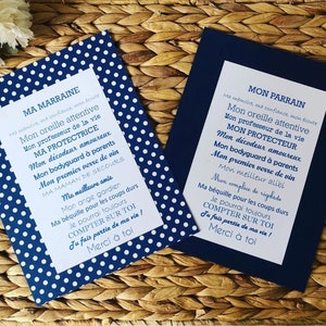 Affiche Parrain et Marraine bleu marine - Baptême, Communion