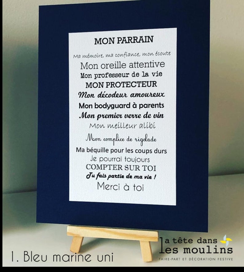 Affiche pour Parrain et Marraine ton bleu fonc Etsy Affiche pour Parrain et Marraine ton bleu fonc Etsy