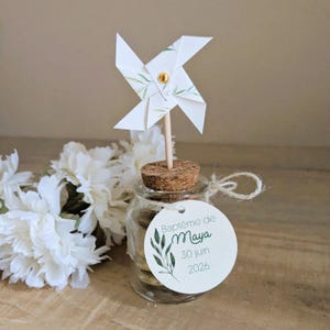 Bonbonnière dragées et moulin à vent branches d'olivier | Cadeau invité baptême, communion, mariage